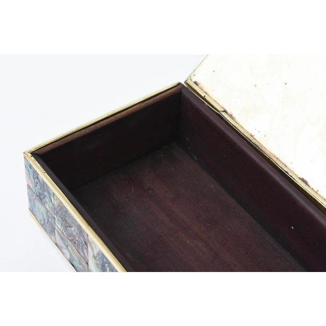 Vintage Restored MCM Brass Turtle, Abalone and Rosewood Hinged Box, 1950's For Sale - Image 11 of 13