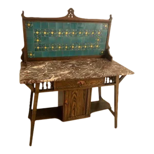 Late 19th Century Antique English Marble Top Tiled Back Washstand