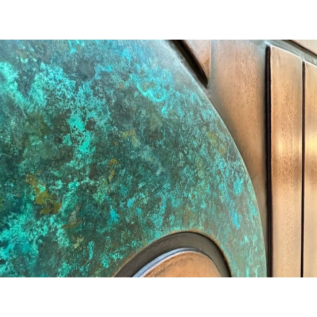 Copper Abstract Geometric Copper Wall Sculpture With Verdigris For Sale - Image 8 of 14