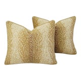 Custom-Tailored Antelope Fawn Spot Velvet Feather/Down Pillows 21" X 18" - Pair For Sale