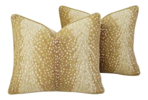 Custom-Tailored Antelope Fawn Spot Velvet Feather/Down Pillows 21" X 18" - Pair