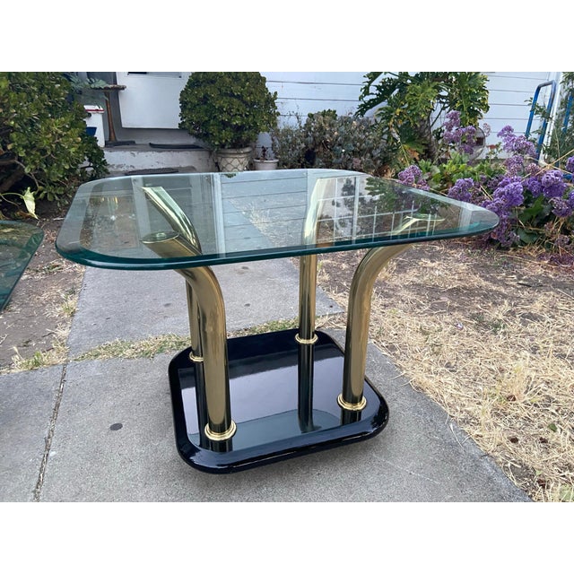 Vintage Postmodern Attributed to Karl Springer Style Brass Tusks Coffee Table & End Table Set For Sale - Image 11 of 12