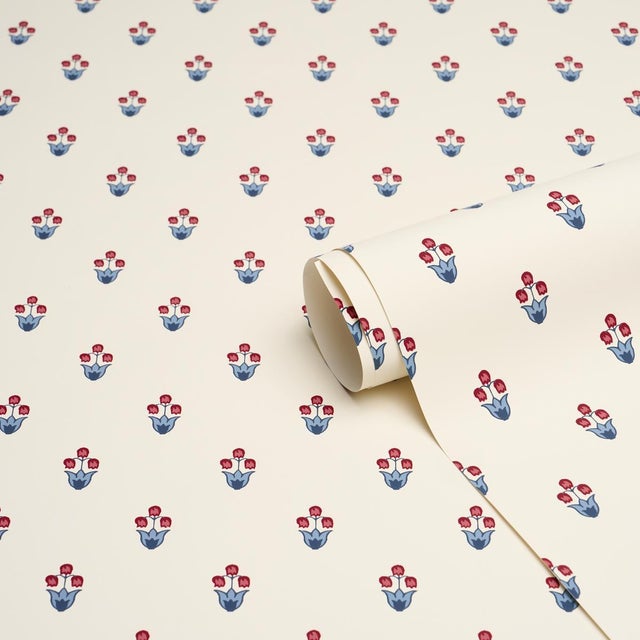 Schumacher Schumacher Moira Wallpaper In Blue & Red For Sale - Image 4 of 4