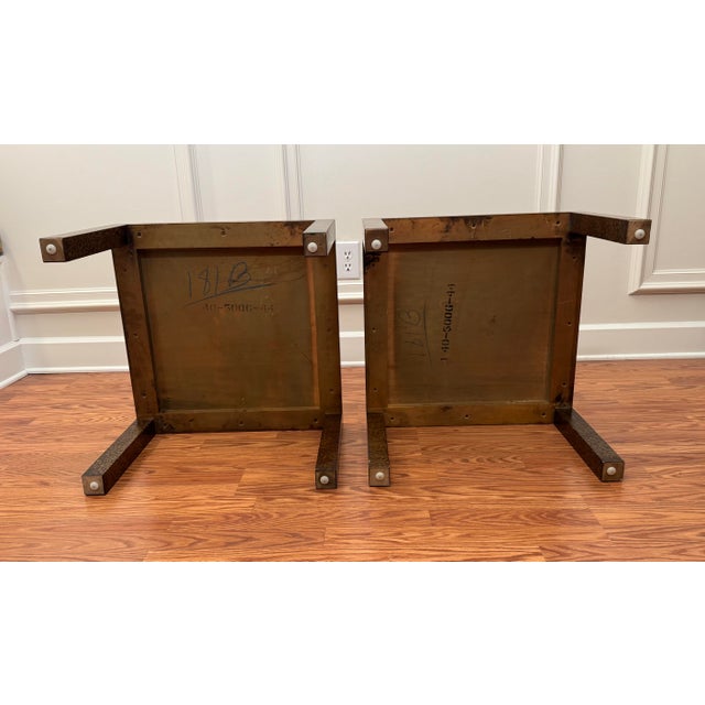 Pair of Vintage Henredon Hollywood Regency Faux Tortoise Shell Parson Solid Wood Side Tables in Mottled Brown & Amber For Sale - Image 12 of 12