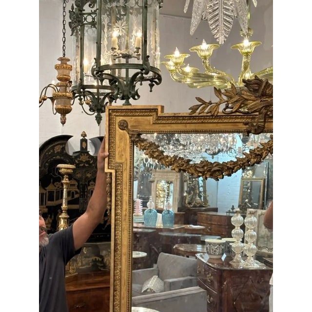 Large Scale 19th Century Louis XVI Carved and Giltwood Floor Mirror For Sale - Image 4 of 8