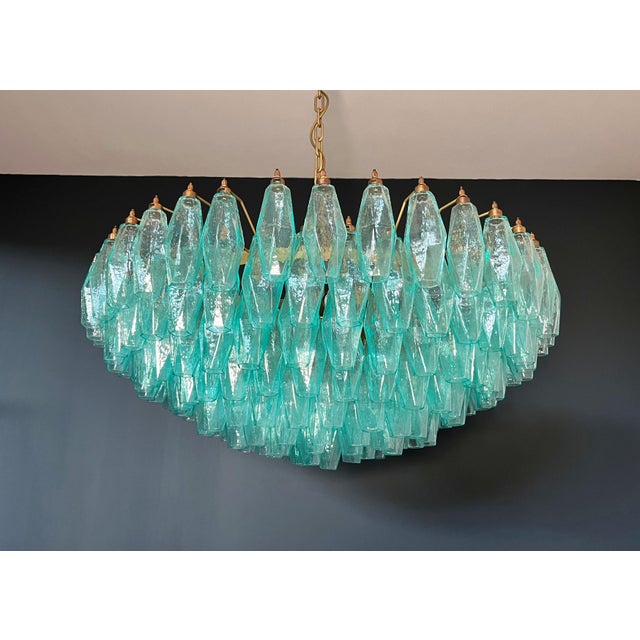 Vintage Murano Glass Chandelier with 185 Turquoise Poliedri, 1990 For Sale - Image 10 of 18