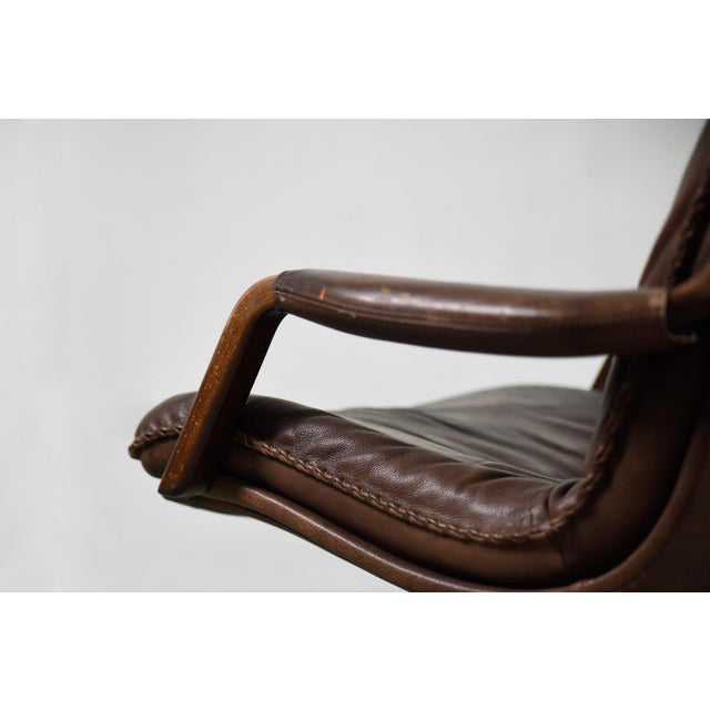 Set of Mid-Century Danish Modern Brown Leather Adjustable Easy Chair and Ottoman from Berg Furniture, 1970s For Sale - Image 10 of 18