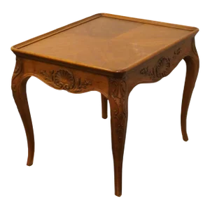Henredon Furniture Bookmatched Walnut Louis XV French Provincial Style 23" Accent End Table