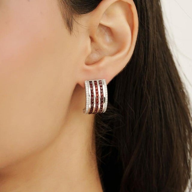 Channel Set Garnet & Zircon Earrings in Solid Silver for Her, A Pair For Sale - Image 4 of 11
