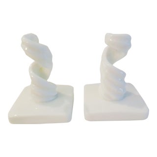 Mid-Century Westmoreland Milk Glass Twisted Candle Holders, a Pair For Sale