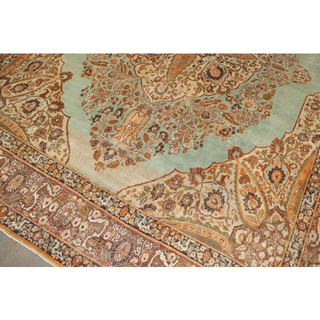 Stunning Turquoise Antique Persian Tabriz Rug - 8'10" x 11'8" For Sale - Image 14 of 16