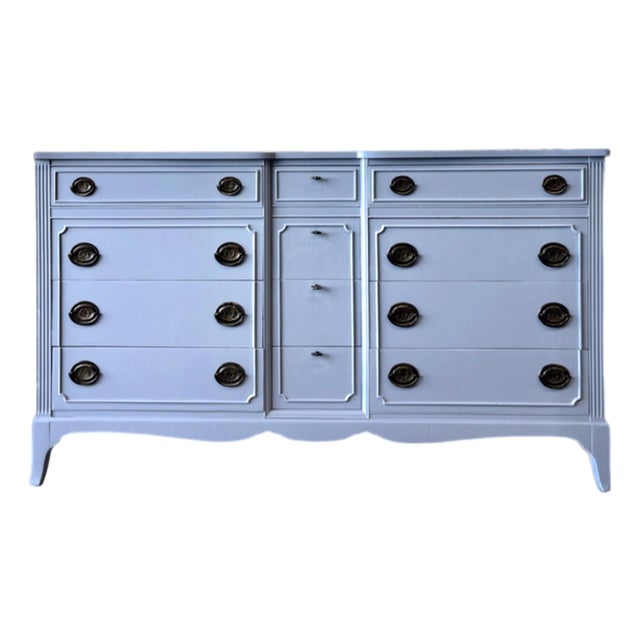 Vintage French Provincial Style Dresser in French Blue With Dark Bronze Hardware For Sale