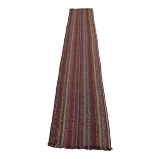 1960s Vintage Striped Very Old Natural Wool Kilim Runner Rug For Sale