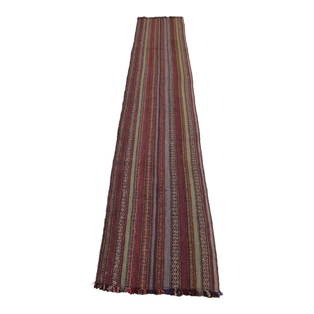 1960s Vintage Striped Very Old Natural Wool Kilim Runner Rug For Sale