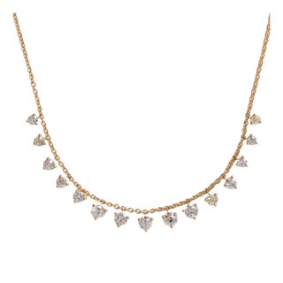 3.69 Carats Old European and Old Mine Cut Diamond Dangle Riviere 18k Necklace For Sale