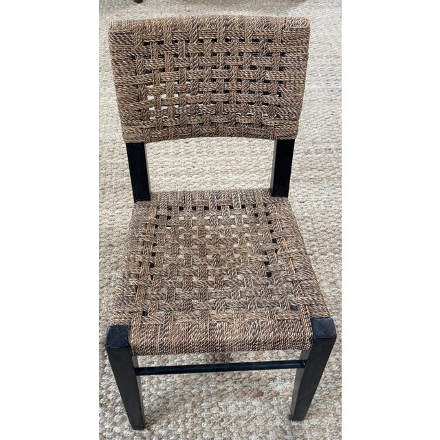 4 Palecek Blackened Pananawood & Woven Seagrass Dining Chairs, Late 20th Century For Sale - Image 13 of 17