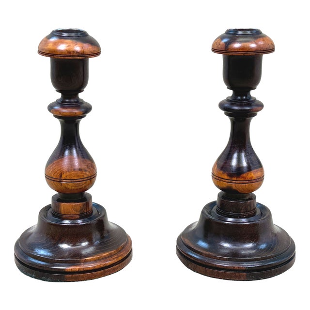 Lignum Vitae Treen Candlesticks, 1830s, Set of 2 For Sale