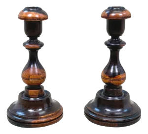 Lignum Vitae Treen Candlesticks, 1830s, Set of 2