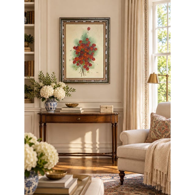 Here is a lovely original oil painting signed BELL. This painting features a bouquet of burnt orange roses on a green and...