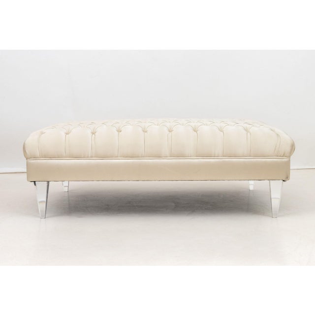 Contemporary Fendi Tufted White Silk Upholstered Bench For Sale - Image 3 of 7