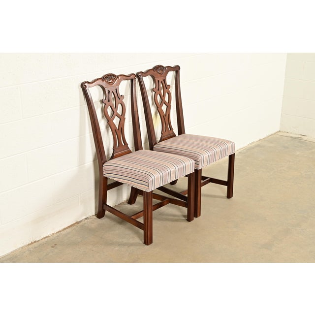 Drexel Heritage Drexel Heritage Georgian Carved Mahogany Side Chairs or Dining Chairs, Pair For Sale - Image 4 of 14