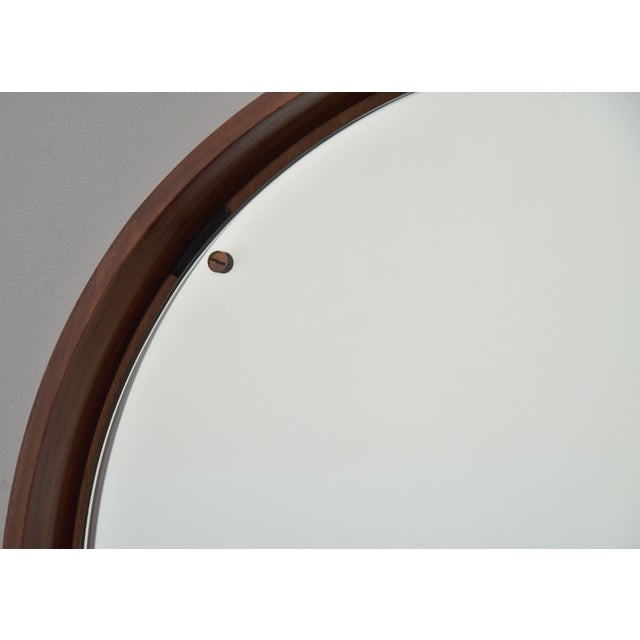 Vintage Italian Round Inset Mirror in Walnut Frame For Sale - Image 9 of 11