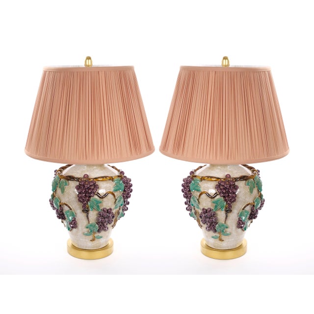 Mid-Century Modern Italian Glazed Ceramic Grape and Vine Table Lamps –Pair For Sale - Image 11 of 11