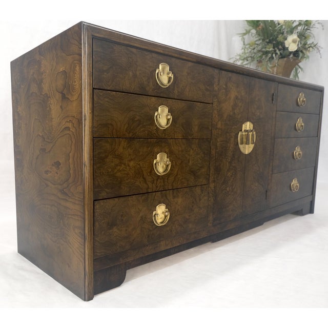 Burl Wood Brass Hardware 2 Doors Compartment 68" Long Dresser Credenza MINT! For Sale - Image 14 of 14