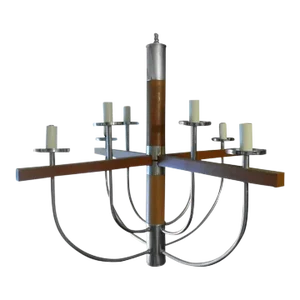 Mid-Century Modern Teak and Chrome Chandelier