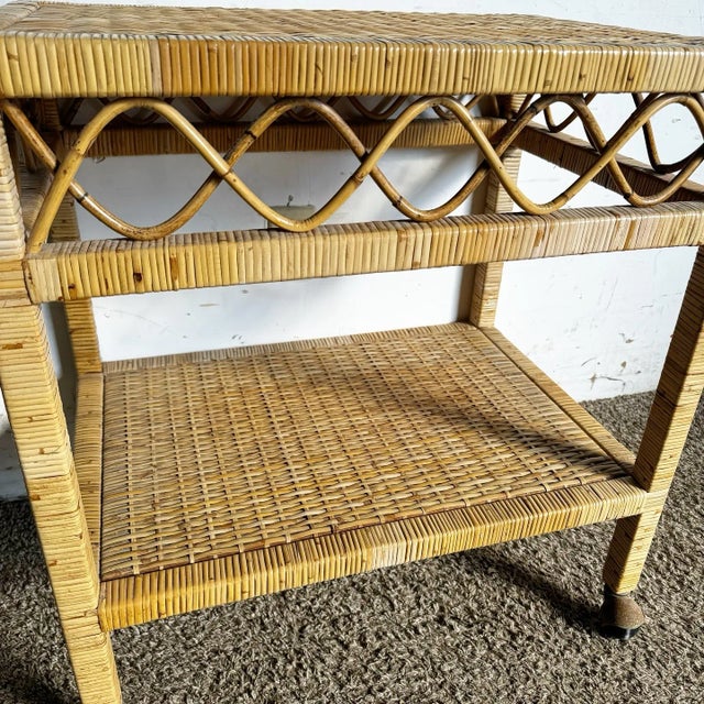 Boho Chic Wicker Two Tier Cart For Sale In Miami - Image 6 of 9