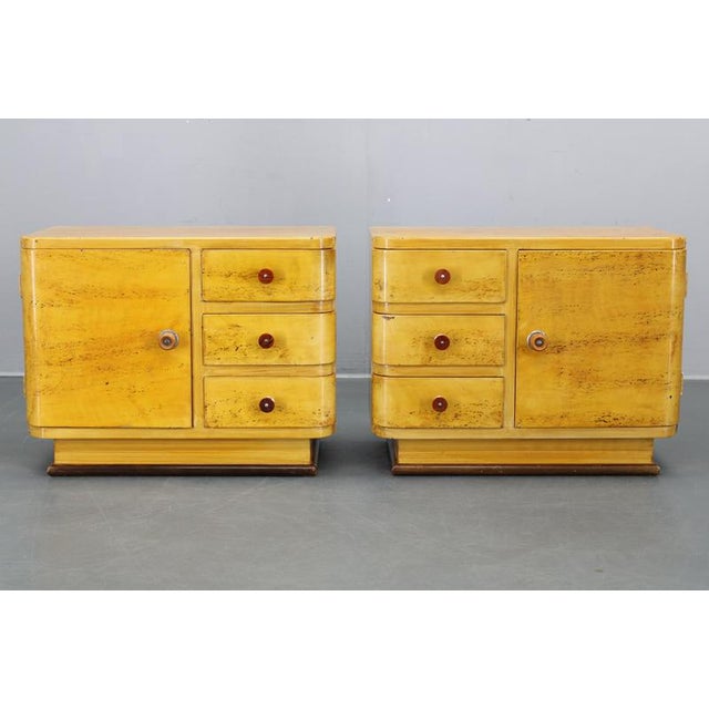 Czech Art Deco Nightstands with Painted Maple Imitation Finish, 1940s For Sale - Image 3 of 17