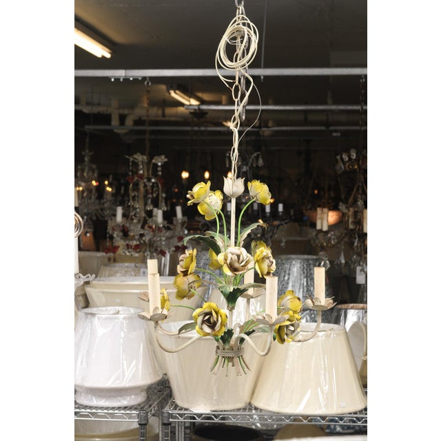Cream Hand Painted 5-Light Tole Floral Chandelier, 1950s Italy For Sale - Image 8 of 14