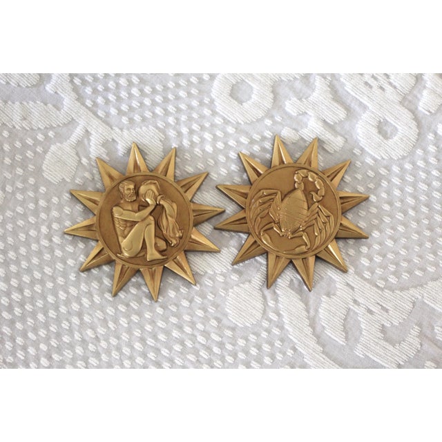 American 1960s Syroco Gold Zodiac Plaques Cancer For Sale - Image 3 of 9