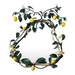 Vintage Italian Lemon Tole Girandole Mirror For Sale