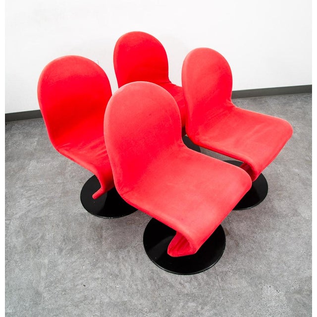 Verner Panton Mid Century Modern Dining Chairs 4 Red Attributed to Vernon Panton 1-2-3 System Fritz Hansen For Sale - Image 4 of 12