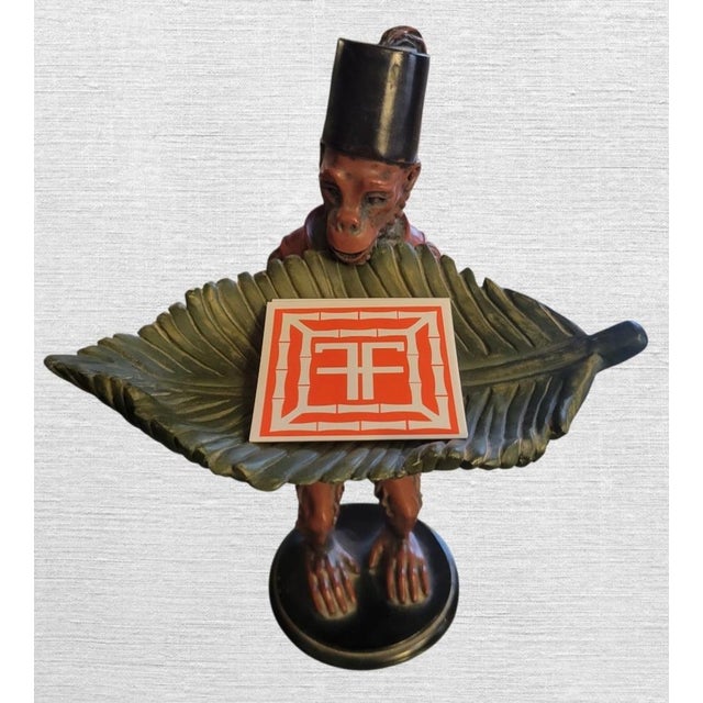 Plastic Vintage Monkey Butler Palm Beach Regency Style Catchall Card Holder For Sale - Image 7 of 10