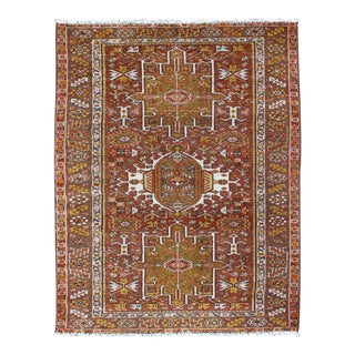 Olive Green, Yellow Green, Rust Red Antique Persian Karadjeh Rug Geometric Design For Sale