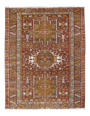 Olive Green, Yellow Green, Rust Red Antique Persian Karadjeh Rug Geometric Design