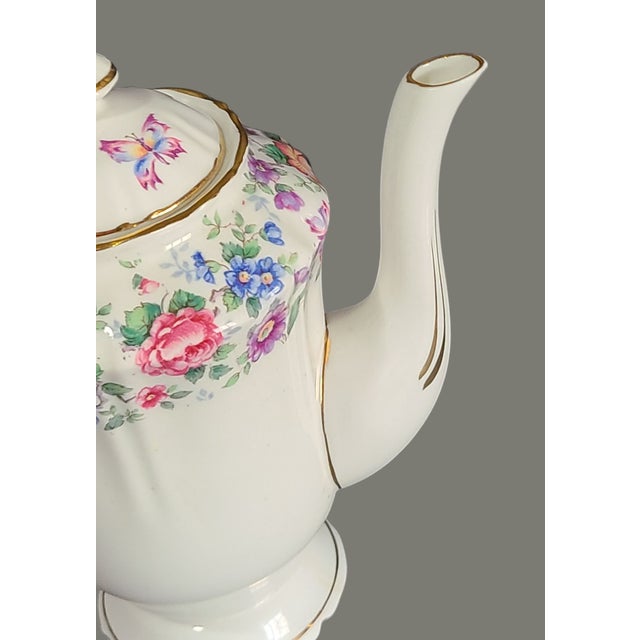 English Vintage Royal Crown Staffordshire Fine Bone China Floral Springtime Coffee Pot For Sale - Image 3 of 11