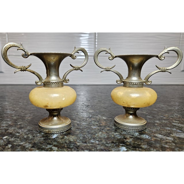Brass Vintage Brass & Metal and Marble Miniature Bud Vases- Set of 2 For Sale - Image 8 of 15