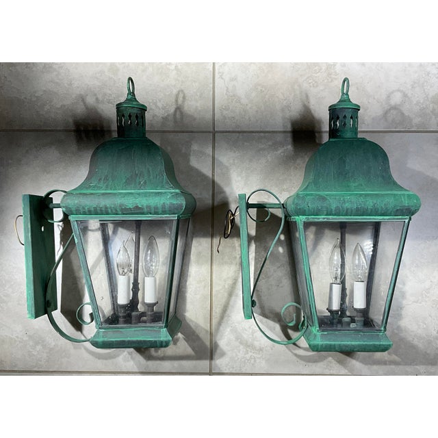Pair of Vintage Colonial Solid Brass Wall Lanterns. 20”h X 8”.5w X 12”d For Sale - Image 16 of 18