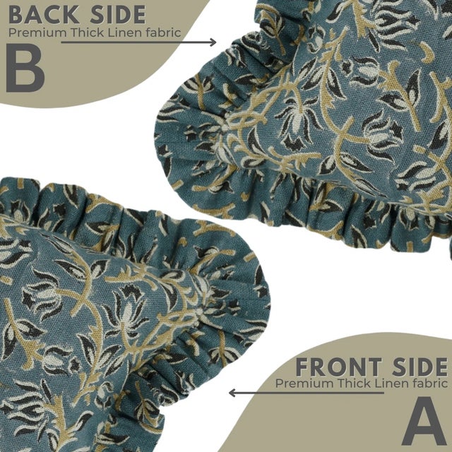 Not Yet Made - Made To Order Fabdivine Decorative Block Print Frill Cushion Cover Blue 22x22 Inch Thick Linen- Kamal Dutta For Sale - Image 5 of 5