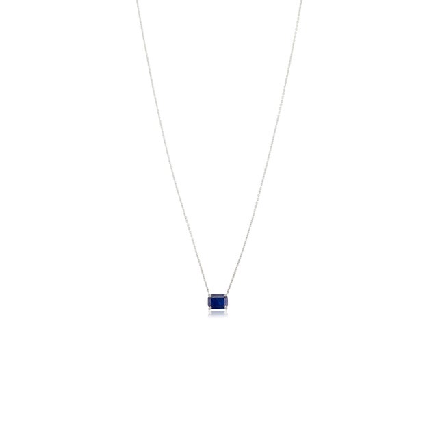 Modern 14k White Gold Blue Sapphire September Birthstone Pendant Necklace For Sale - Image 3 of 12