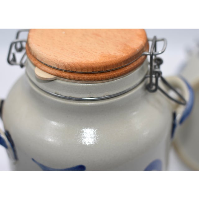 Blue 1950s Gerzit Gerz German Cobalt Blue Salt Glaze Lidded Stoneware Set Handgemalt Crocks- Set of 2 For Sale - Image 8 of 10