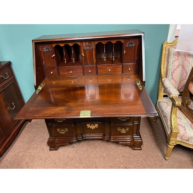 20th Century Council Craftsmen Chippendale Style Mahogany Serpentine Block Front Drop Secretary Desk For Sale - Image 10 of 10