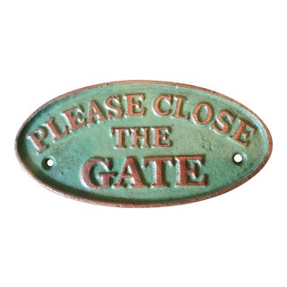 Cast Iron Please Close The Gate Sign For Sale