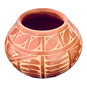 Native American Pottery Vase by Alvina Yepa, Signed, Jemez Pueblo, Carved Redware With Sgraffito, Certificate of Authenticity
