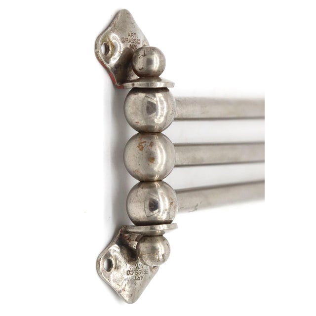 Antique Nickel Triple Towel Bar With Swing Out Arms For Sale - Image 4 of 5