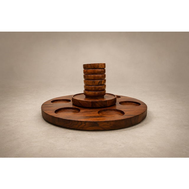 Brazilian Modern Lazy Susan & Bowls in Rosewood, Tropic Art, Brazil, 1970s For Sale - Image 4 of 16