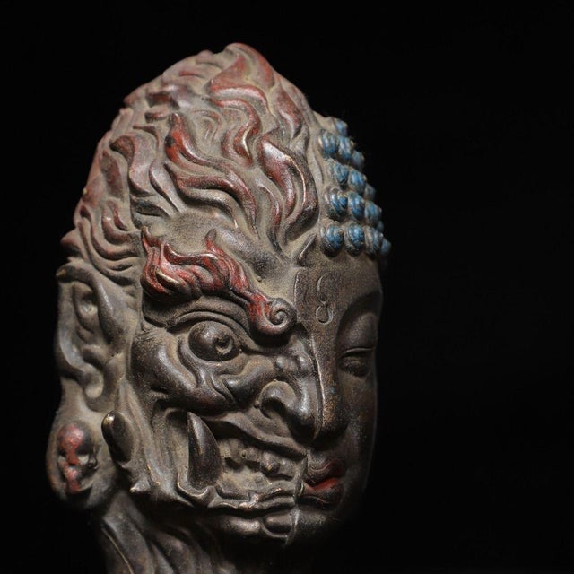 Vintage Bronze Two-Faced Head Sculpture Buddhist Deity Altar Bust 5.9" For Sale In Los Angeles - Image 6 of 9